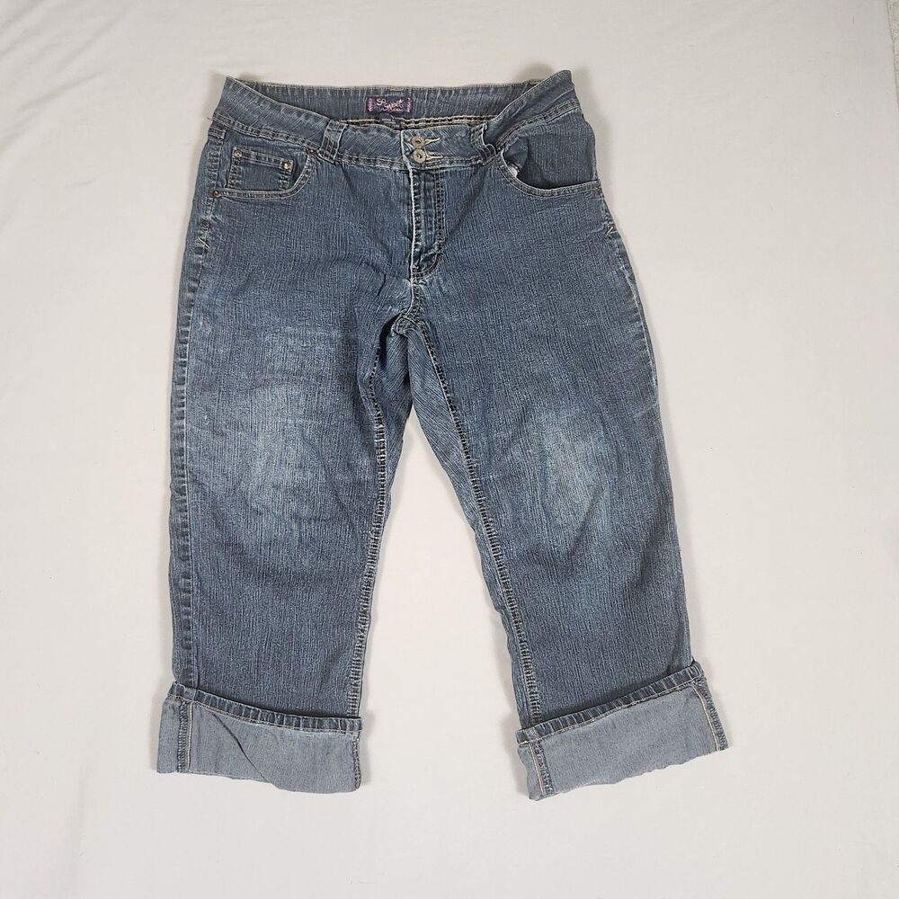So Sweet Jeans Women 18W Cropped Capri Blue Denim Cuffed Stretch Plus Size